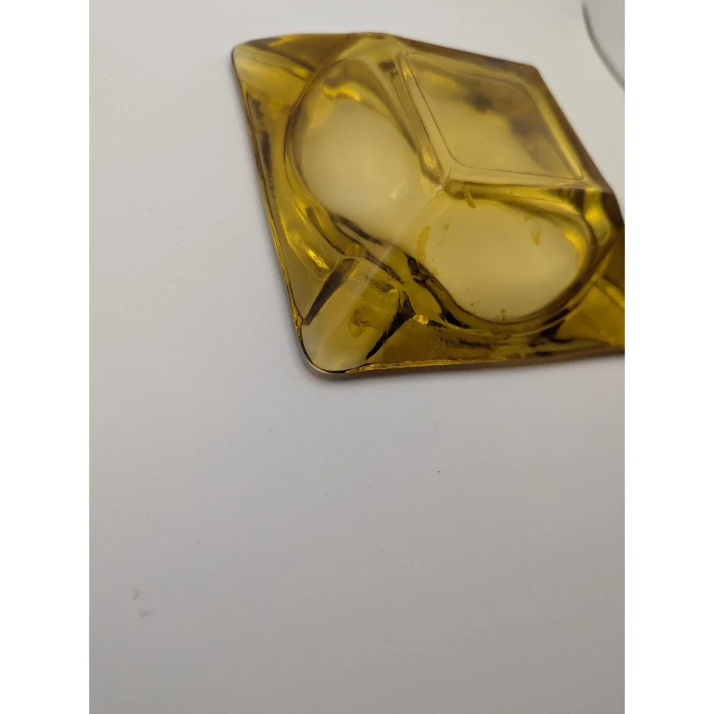 Amber Honey Colored Glass‎ Ashtray Square Vintage Retro Vanity Decor 6 inches
